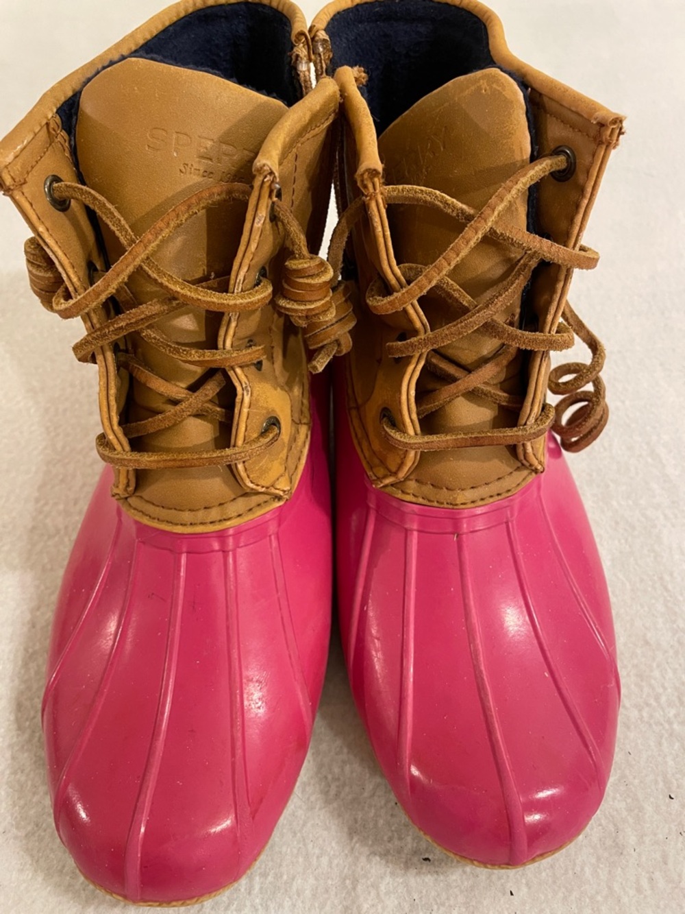 Sperry Hot Pink and Tan Waterproof Duck Boots